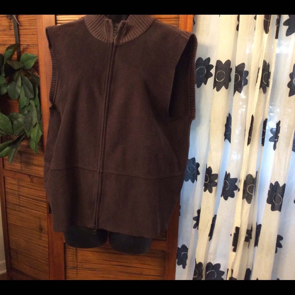 JJill brown vest, sz 1x, EUC, suede sweater combo